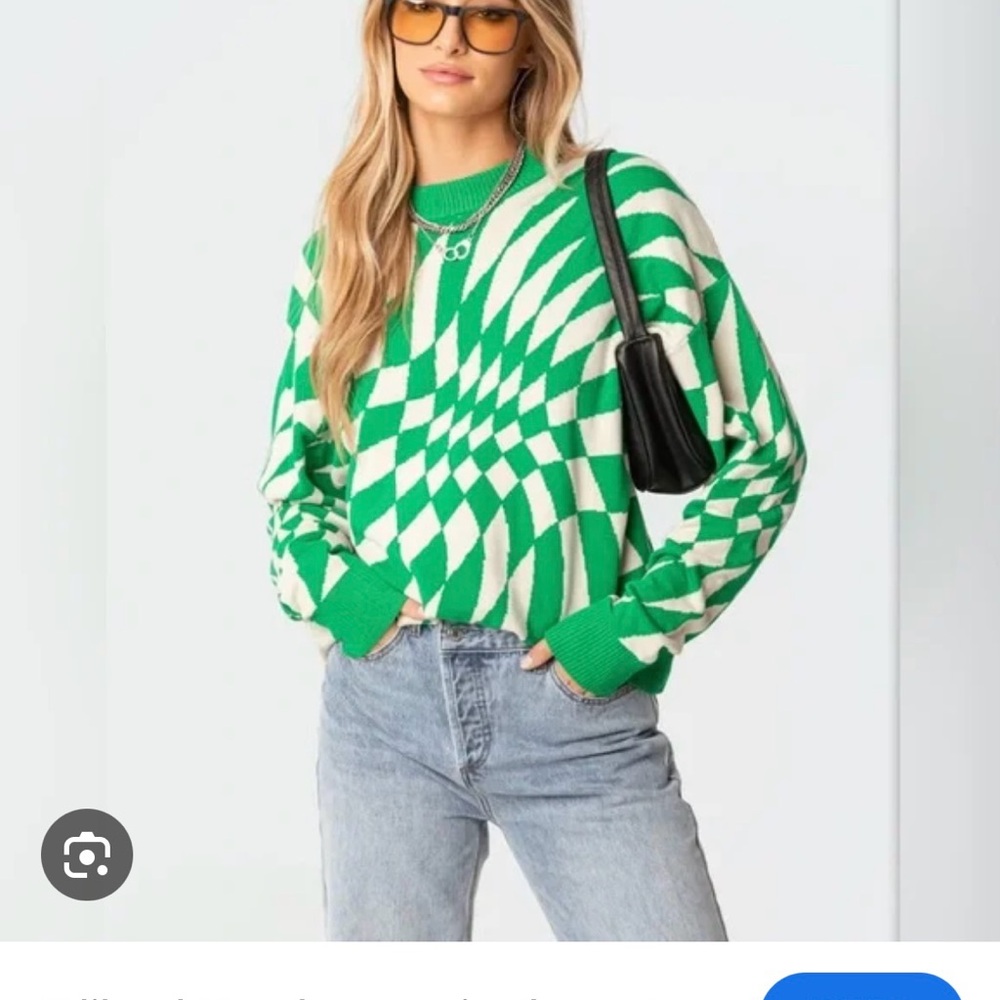 Edikted Green and White Geometric Sweater